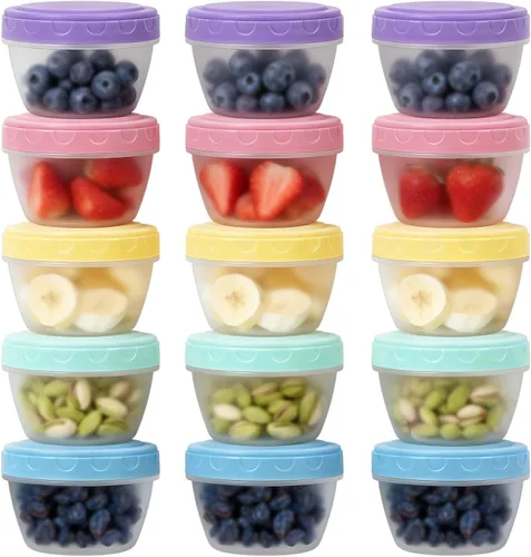 Recipientes pequeños de alimentos con tapas para bebés y niños pequeños, paquete de 15 unidades, fácil de abrir, ultra gruesos, reutilizables, caja