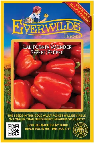 Everwilde Farms - 50 semillas de pimiento dulce California Wonder - Paquete de semillas Gold Vault