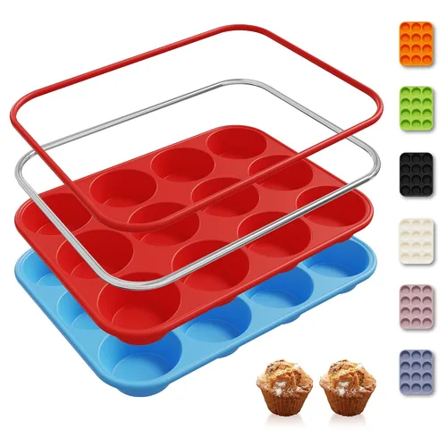 Miniatura 22 de 2 Pack 6 Tazas Molde de Silicona Mini para Magdalenas con Marco Reforzado de Metal Moldes de Silicona para Cupcakes y Pasteles Bandejas para Hornear