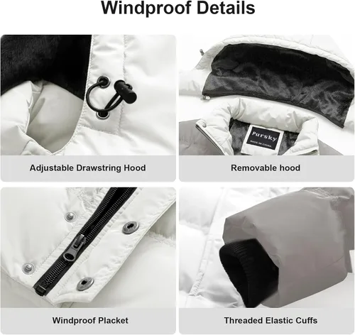 Miniatura 6 de Pursky Chaqueta de plumón impermeable para hombre, abrigos de invierno con capucha de piel para esquiar, parka con capucha de piel