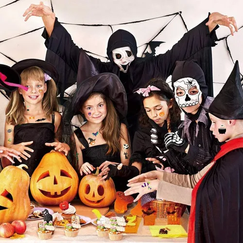 Miniatura 6 de 216 tatuajes temporales brillantes de Halloween para niños, bolsas de regalo, premios y recuerdos de fiesta
