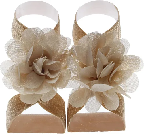 Sólido Gasa Flor Descalzo Sandalias Pies Accesorios Para Bebés Niñas Recién Nacidos Bebés Niños Pequeños Zapatos Antideslizante