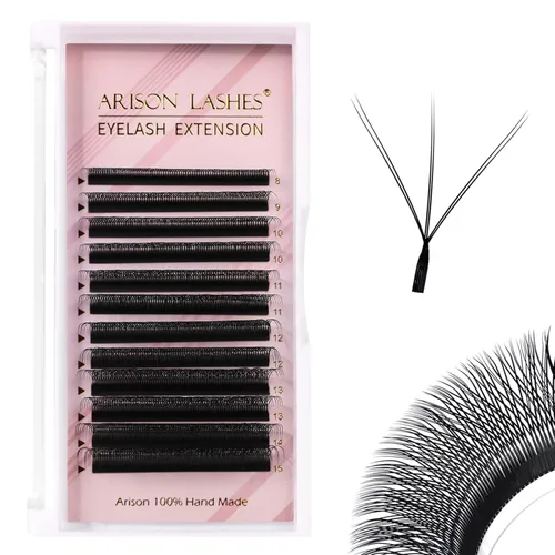 Miniatura 16 de Arison Lashes Extensión de pestañas en forma de W 5D, abanicos prefabricados de volumen suave natural, abanicos de imitación de visón negro mate, 12