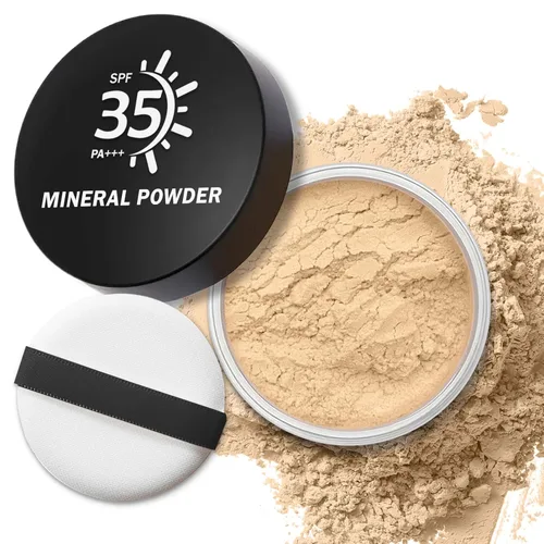 IONSGAKO Base de maquillaje mineral en polvo, polvo de fijación suelta, cobertura ligera para construir para el rostro, base natural, 0.35 onzas (01