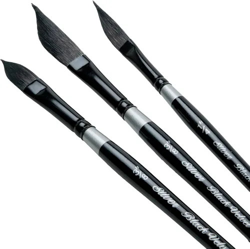 Miniatura 24 de Silver Brush Limited WC-3000S - Juego de acuarela Master de terciopelo negro, juego de 3 pinceles, forro de escritura tamaño 1, tamaño de lavado