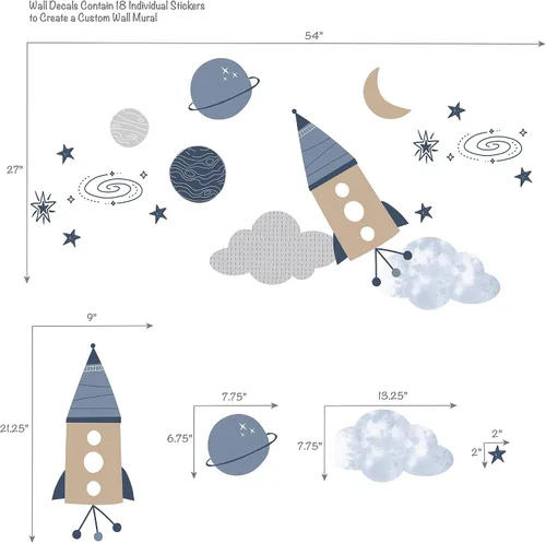 Miniatura 8 de Lambs & Ivy Sky Rocket - Juego de ropa de cama para cuna de bebé, 5 piezas, galaxia azul y espacio