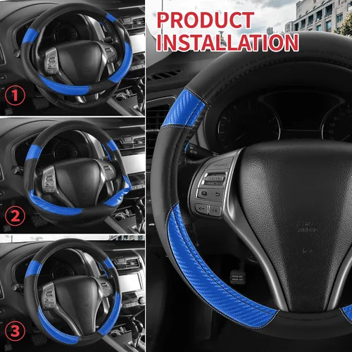 Miniatura 4 de Funda antideslizante de piel de napa para volante de automóvil, accesorios universales para automóvil para mujeres y hombres, apto para SUV de 14