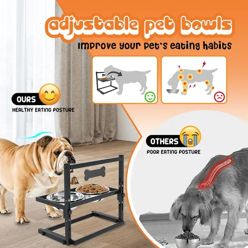 Miniatura 3 de SHAINFUN Cuencos Elevados para Perros Medianos y Gatos - Soporte de Cuenco Elevado para Gatos o Perros con Altura Ajustable y Dos Cuencos de Comida