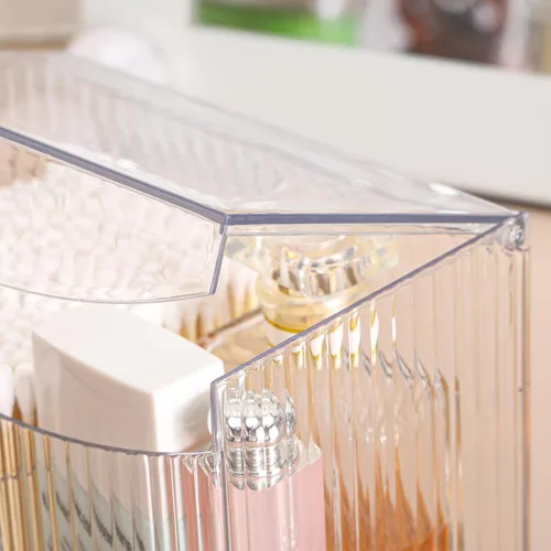 Miniatura 6 de Tbestmax Dispensador Portahisopo de 2 Secciones, Organizador Transparente de Baño de 2 Rejillas, Contenedor de Almacenamiento de Cosméticos