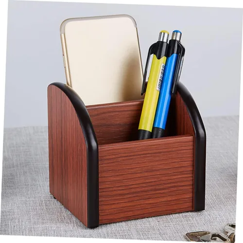 Miniatura 6 de STOBOK Soporte para bolígrafo de madera para escritorio, caja de bolígrafos de madera, organizador de escritorio multiusos, soporte de lápiz