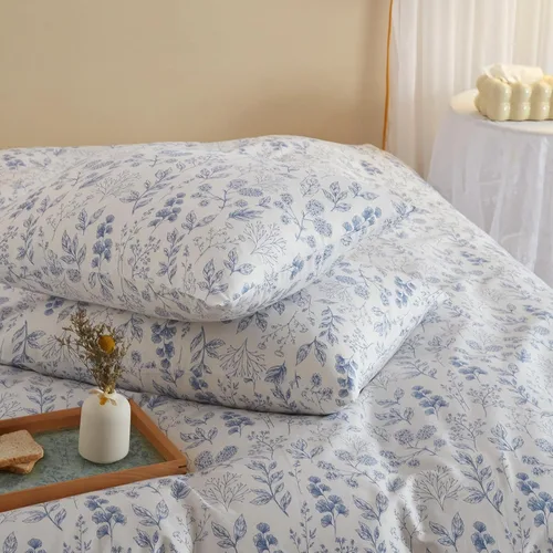 Miniatura 7 de Juego de funda de edredón blanca con estampado floral azul, juego de ropa de cama de algodón suave estilo bohemio, juego de ropa de cama estética