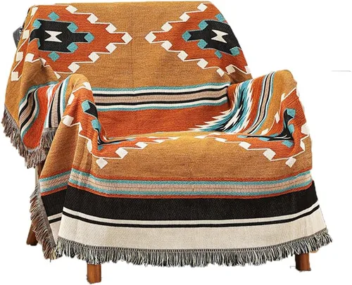 Miniatura 10 de Homesy Manta bohemia del suroeste reversible verde azteca del suroeste para sofá, silla, hogar, exterior, playa, tienda de campaña, viajes