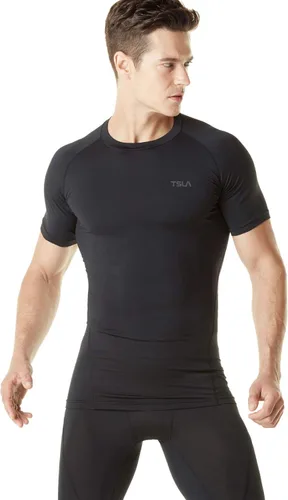 Miniatura 4 de TSLA Camisas térmicas de compresión de manga corta para hombre, camiseta deportiva deportiva atlética, camiseta para correr con equipo de invierno