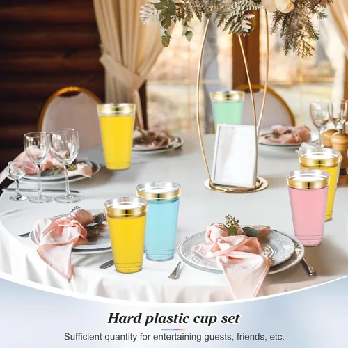 Miniatura 6 de Sliner 50 vasos de plástico duro con doble aro, copas de vino resistentes para vacaciones, Navidad, Año Nuevo, suministros de fiesta de cumpleaños
