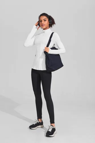 Miniatura 5 de PINSPARK Chaquetas atléticas para mujer, chaqueta de entrenamiento ajustada con cremallera completa, para correr, gimnasio, yoga, deportes, tops
