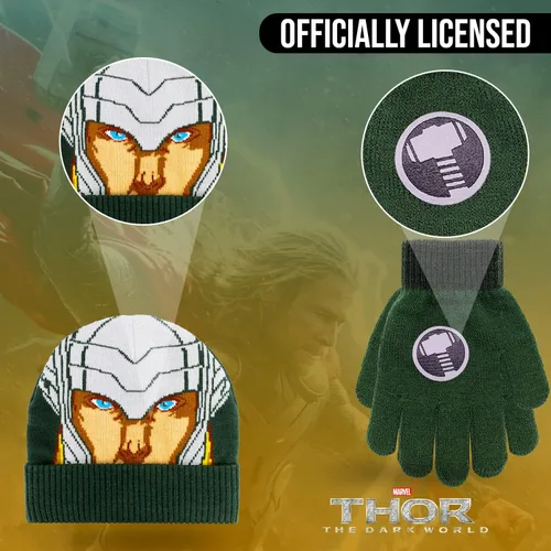 Miniatura 5 de Marvel Avengers - Juego de sombreros de invierno y guantes de nieve para niños y niños pequeños con lindos guantes y gorro suave, pompones esponjosos