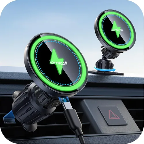Lamicall Cargador de Montaje para Auto MagSafe de 15W - [Imanes 20X Súper Fuertes] Soporte Cargador Inalámbrico para Teléfono de Auto, Soportes