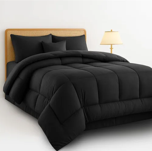 Miniatura 13 de Juego de colcha reversible LUX Décor de 4 piezas para cama individual, juego de ropa de cama impresa, microfibra en una bolsa, incluye 1 edredón, 1