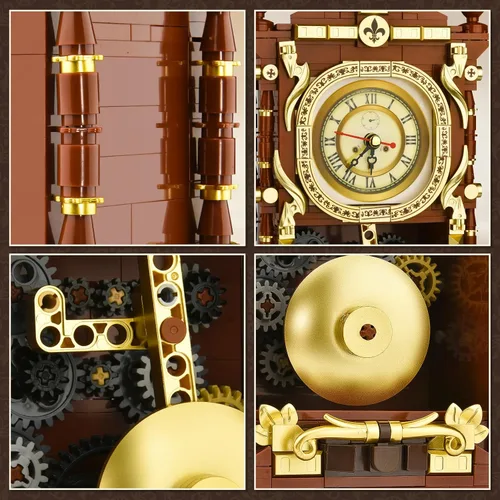 Miniatura 4 de Juego de construcción de reloj retro para adultos, modelo de reloj de péndulo vintage con engranajes giratorios, juguetes de bloques de construcción