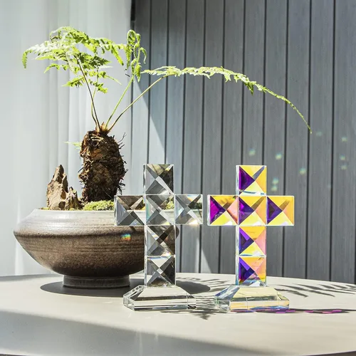 Miniatura 7 de QFkris Cruz de Cristal Tradicional Cruz de Pie en Base Cruz Transparente de Vidrio de 12.7 cm de Altura Figura de Mesa Cristiana para Decoración