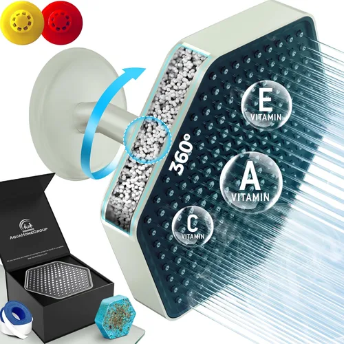 AquaHomeGroup Cabezal de ducha de lujo con filtro, reduce el cloro, el óxido y los sedimentos, vitamina C, E y A, alta presión, efecto spa, níquel