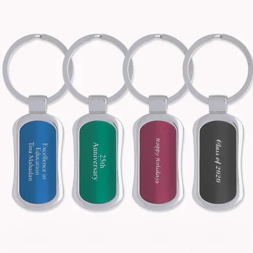Miniatura 2 de Llavero grabado personalizado con llavero dividido. Disponible en 4 colores clásicos con detalles plateados, personalización gratuita, ideal