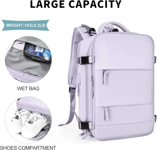 Miniatura 4 de coowoz Mochila de viaje grande para mujeres y hombres,Mochila de transporte,Mochila de senderismo impermeable para deportes al aire libre, Púrpura