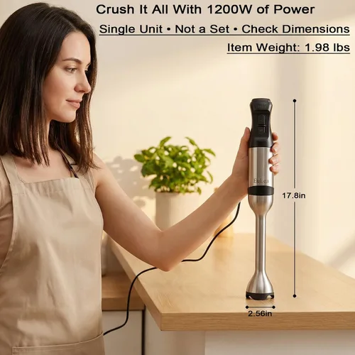 Miniatura 3 de 2026 Nueva batidora de mano de inmersión, 1200W, embalaje en caja de regalo. with 5-Speed Settings, Stainless Steel Blades,with scratch-resistant