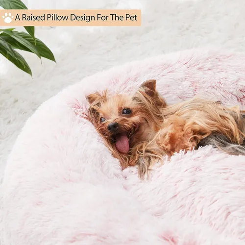 Miniatura 4 de WNPETHOME Cama Calmante para Perros Cama para Gatos Dona, Cama para Mascotas de Piel Sintética Dona Abrazadora Auto-Calentable, Cómodas Camas Rosa