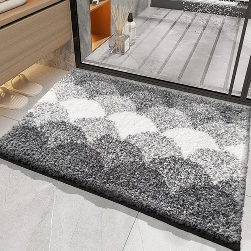 Tapetes para baño, gruesos y absorbentes, antideslizantes, suaves y peludos, lavables a máquina (16 x 24 pulgadas, gris)