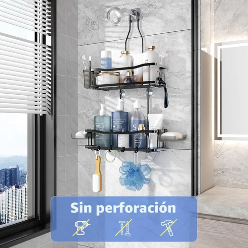 Miniatura 2 de Aitatty Organizador de baño colgante para ducha: estantes de ducha inoxidables sobre el cabezal de ducha, sin taladrar en el interior, estantes