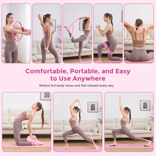 Miniatura 5 de Pilates Kit for Home Workouts, Pilates Equipment Set for Women with 14.5” Magic Circle Pilates Ring and Ball, Resistance Bands, Sliders, Yoga Strap