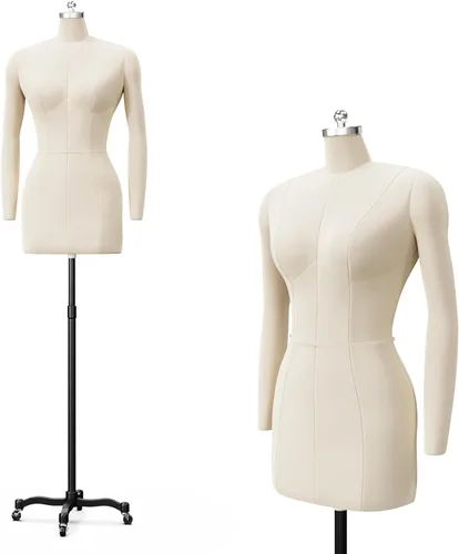 Bonnlo Maniquí de costura femenino, talla 14, forma de vestido para exhibición y diseño a medida, torso ajustable en altura con base de metal