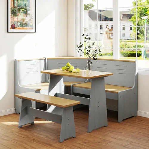 Miniatura 9 de Breakfast Nook - Juego de sillas de banco de cocina, mesa de comedor esquinera, ahorro de espacio, asiento reversible en forma de L para 3-5 Madera