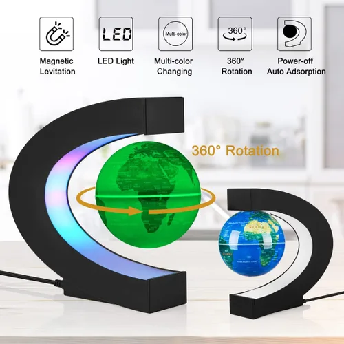 Miniatura 2 de Globo de levitación con luces LED, globo de levitación magnética multicolor que cambia de color, lámpara flotante giratoria de mapa del mundo