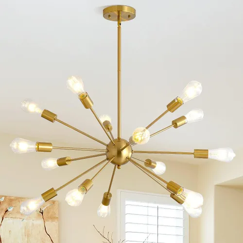 Miniatura 9 de Sputnik Candelabros modernos de 15 luces, lámpara plateada de techo de mediados de siglo, pantallas clásicas para comedor, cocina, pasillo