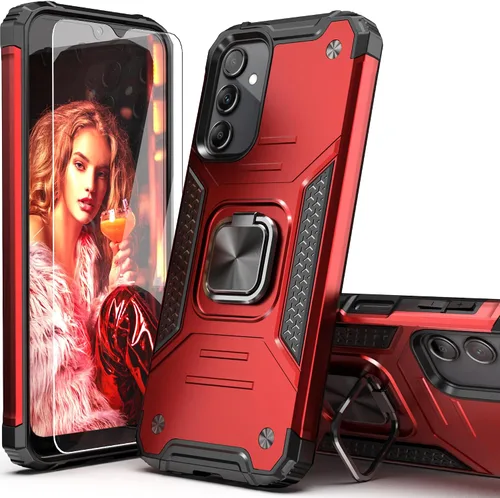 Miniatura 10 de Funda para Galaxy A15 con protector de pantalla negro para hombres y niños, cubierta híbrida de prueba de caídas con soporte para tarjeta de montaje