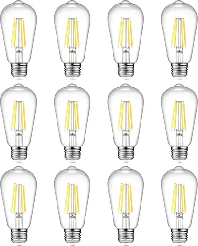 Ascher Paquete de 12 bombillas LED Edison vintage equivalentes a 60 W, bombillas decorativas de filamento antiguo con CRI de 80+, blanco frío 4000
