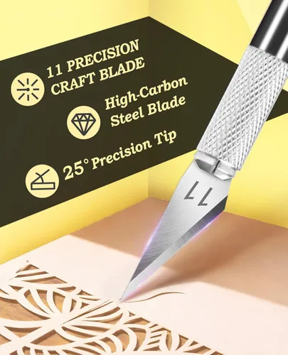 Miniatura 3 de DIYSELF Cuchillo para manualidades con 10 cuchillas adicionales #11, juego de cuchillos de precisión con regla de acero, cuchillo Exacto para Negro