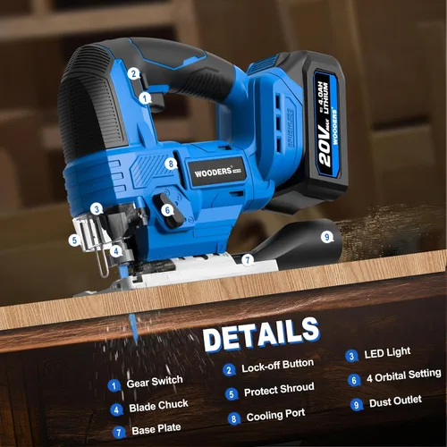 Miniatura 8 de Sierra de calar inalámbrica sin escobillas de 20 V con batería de 4.0 Ah 3200SPM, carrera de 1 pulgada Heavy-Duty Variable Speed Jigsaw Tool with