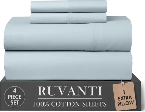 Miniatura 72 de RUVANTI 6 Piezas Sábanas de Algodón - 100% Algodón Natural Suave, Ligeras y Transpirables Sábanas de Percal Crujiente, Sábanas de Cama Tamaño Full