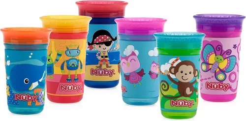 Miniatura 7 de Nuby 360 Degree Easy Sip 3D Grip Wonder Cup con funda de silicona impresa, morado, mariposa, 10 onzas