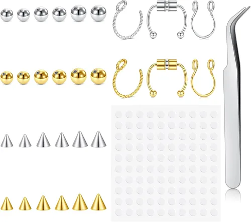 Miniatura 9 de Zolure - Anillos de imitación, anillos falsos para cejas, pernos de labret de labios falsos, bolas de reemplazo, puntas con 100 piezas de pegatinas
