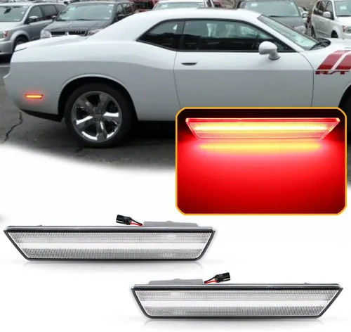 Miniatura 2 de Juego de 2 lámparas de repuesto para luces de marcador lateral de parachoques trasero rojo con lente transparente para Dodge Challenger 2008-2014