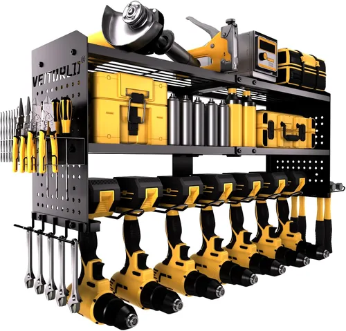 Miniatura 10 de Organizador de herramientas eléctricas con estación de carga, estante modular de montaje en pared resistente para garaje y organización