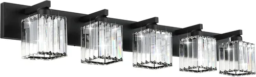Miniatura 16 de Aipsun Accesorios de Luz Negros para Tocador de Baño Lámpara de Tocador Moderna de Cristal para Baño 4 Luces (Excluye Bombilla)