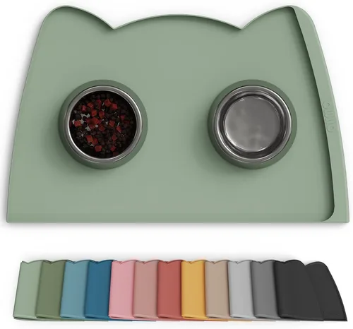 Miniatura 27 de OHMO - Tapete de silicona para comida para gatos, tapete de alimentación de mascotas para el piso, antideslizante e impermeable, bandeja para agua