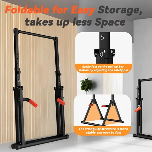 Miniatura 6 de WATBKHE Power Tower Pull Up Dip Station Foldable, Pull Up Bar Station Adjustable, Multi-Function Home Gym, Strength Training Fitness Equipment, Negro