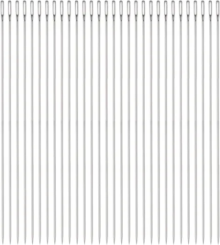 HARFINGTON 30 agujas de abalorios de 0.063 in de diámetro, agujas de coser rectas largas de acero inoxidable, agujas de coser de 7 pulgadas