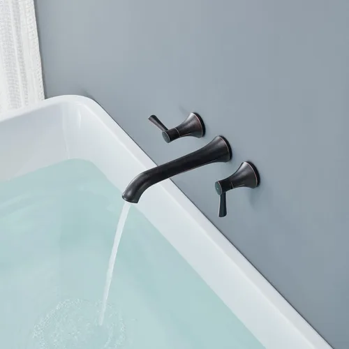 Miniatura 4 de Grifo de bañera de montaje en pared Qinkell, grifos de bañera de bronce cepillado en aceite para bañera romana, grifos de bañera de alto flujo